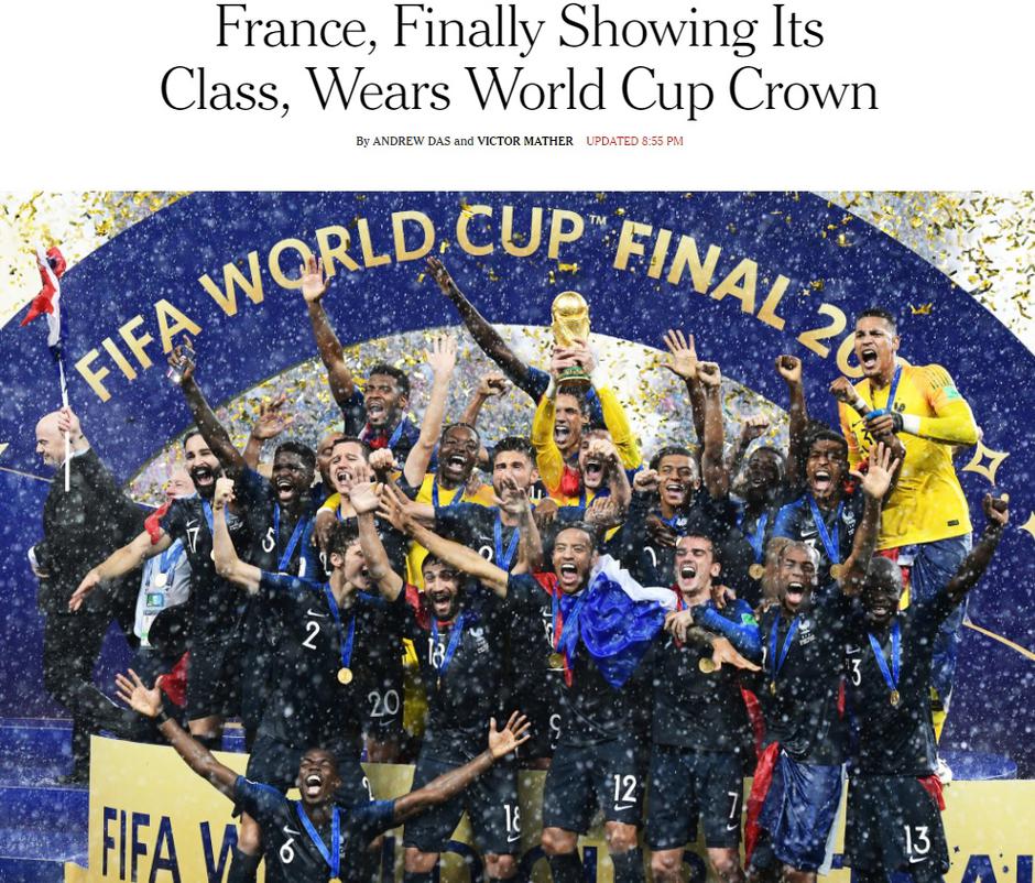 New York Times tekst o utakmici Hrvatska Francuska | Author: Screenshot/New York Times