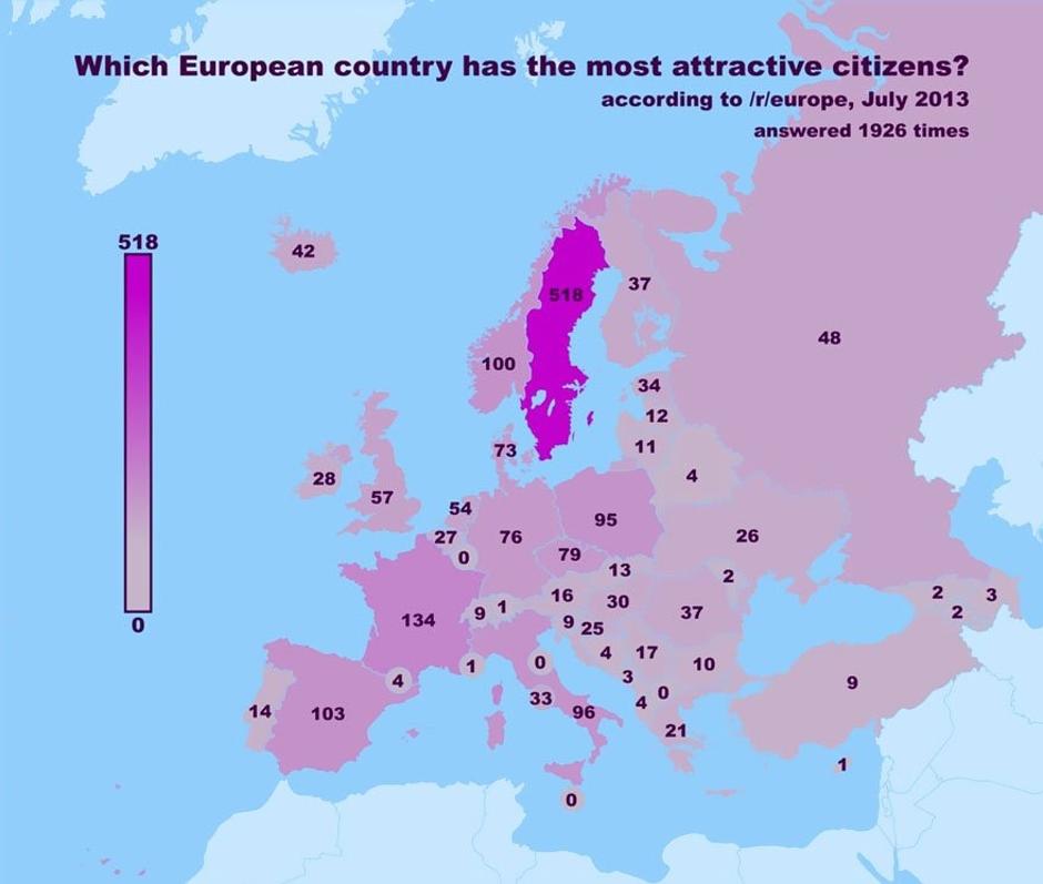 Karta Europe po najljepšim ljudima | Author: Reddit