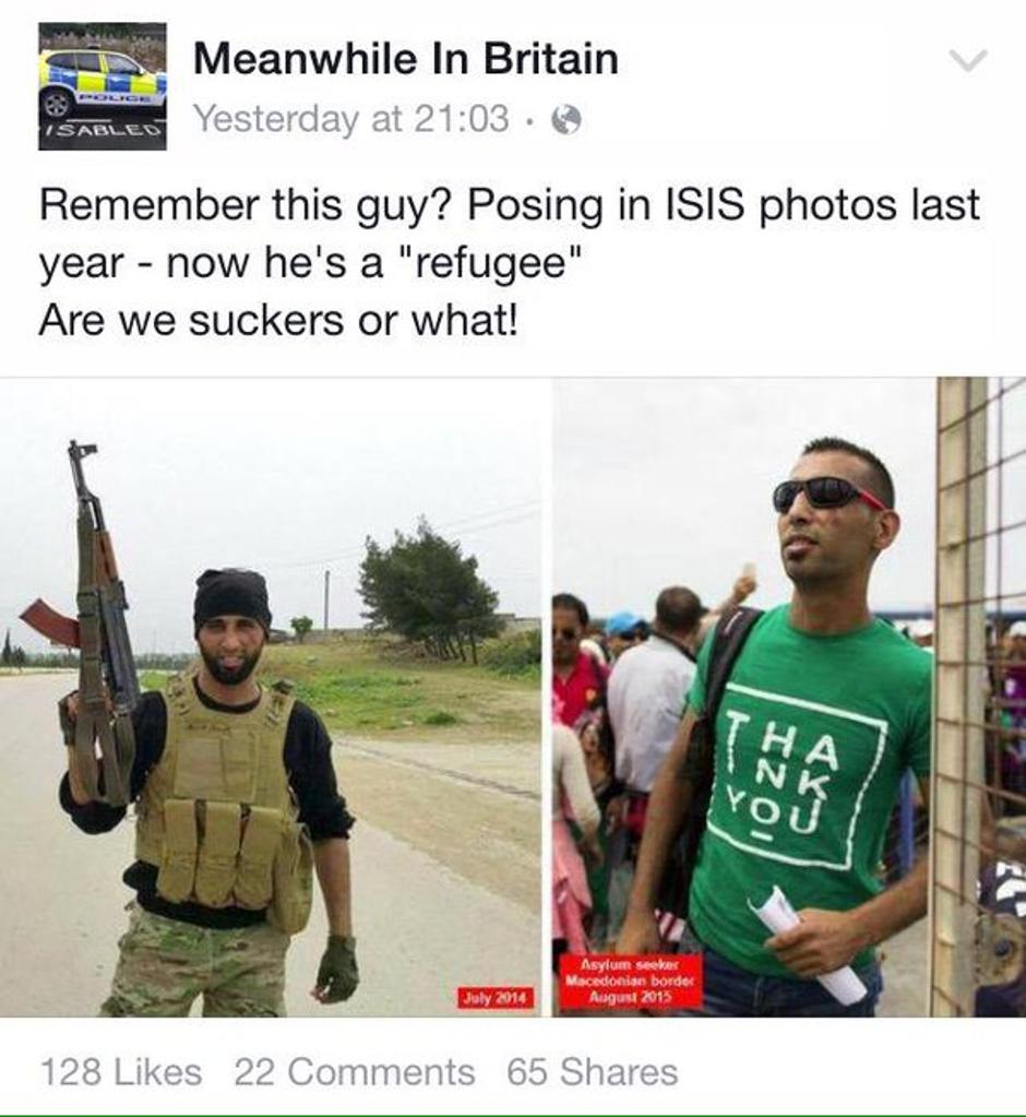 Izbjeglica iz Sirije lažno prikazan kao ISIL-ovac | Author: Facebook