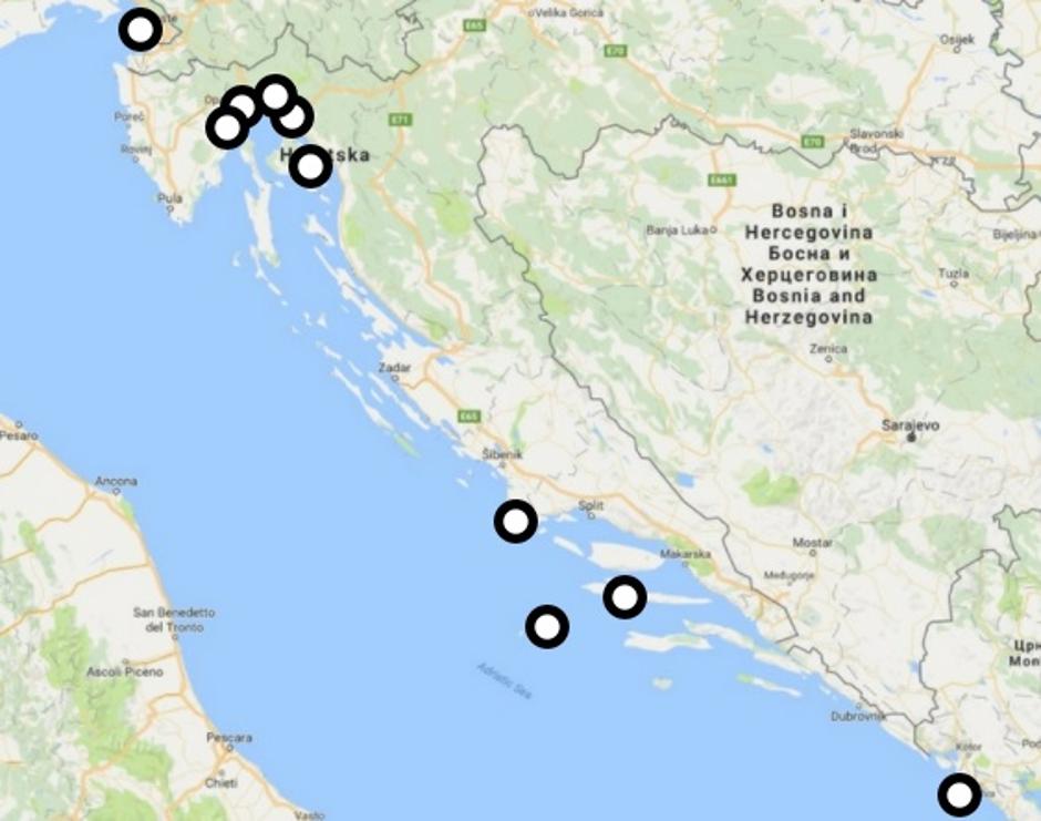 Karta napada morskih pasa u Jadranu | Author: 24 sata