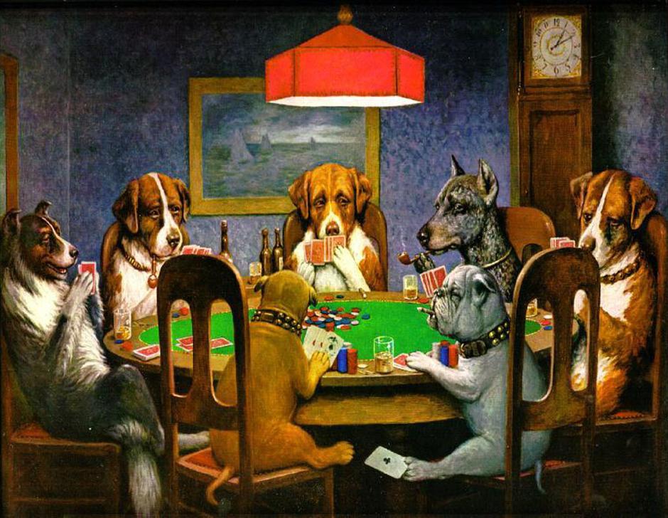Dogs Playing Poker | Author: Cassius Marcellus Coolidge/screensho