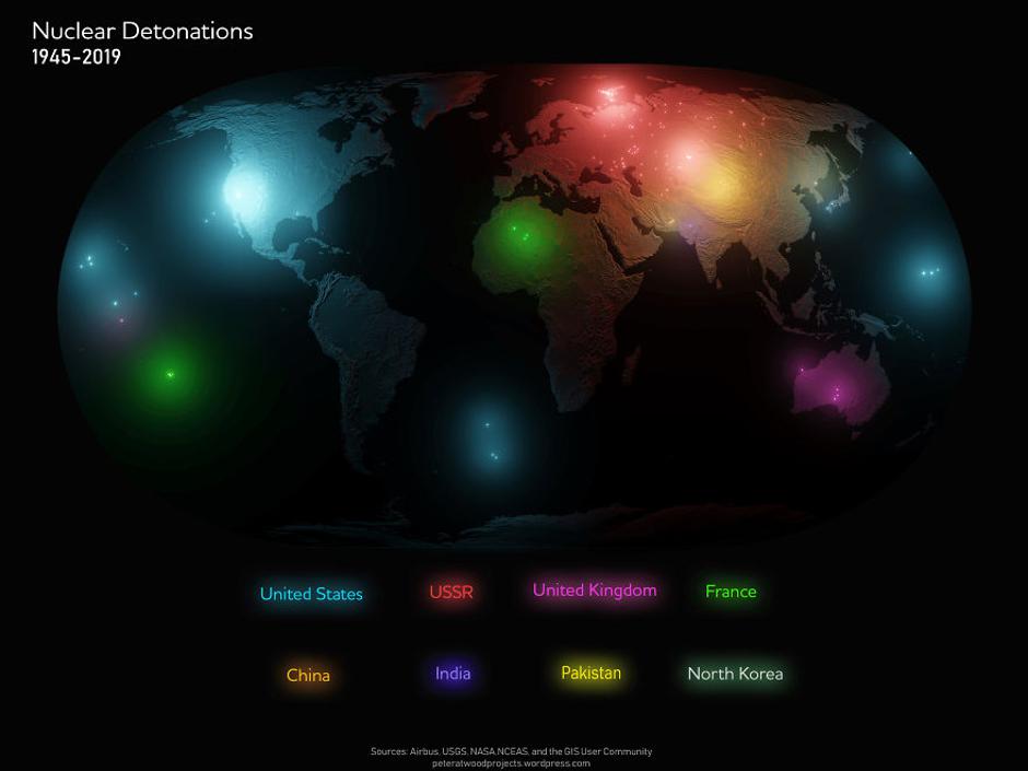 Lokacije svih nuklearnih eksplozija u svijetu | Author: peteratwoodprojects
