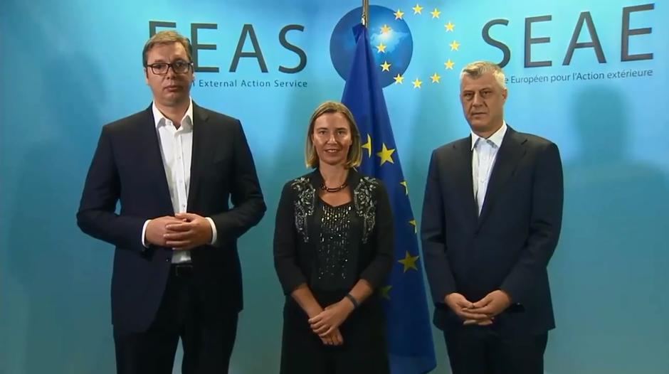 Hašim Tači, Aleksandar Vučić i Federica Mogherini | Author: YouTube